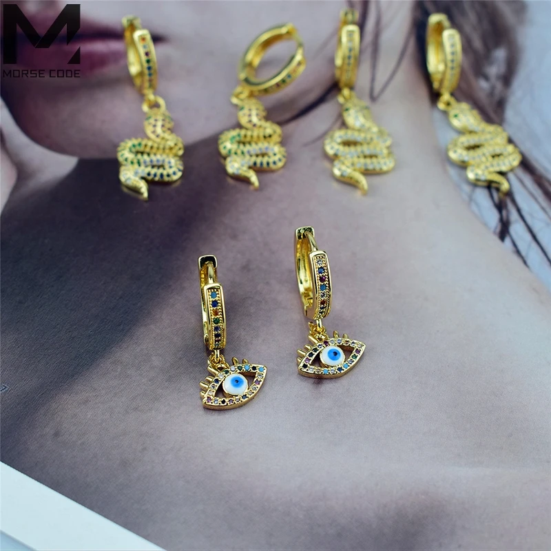 

S925 Sterling Silver Hoop Earrings For Women Girly Colorful Crystal Zircon Ear Rings Unusual Eyes/Star Earrings Pop Jewelry