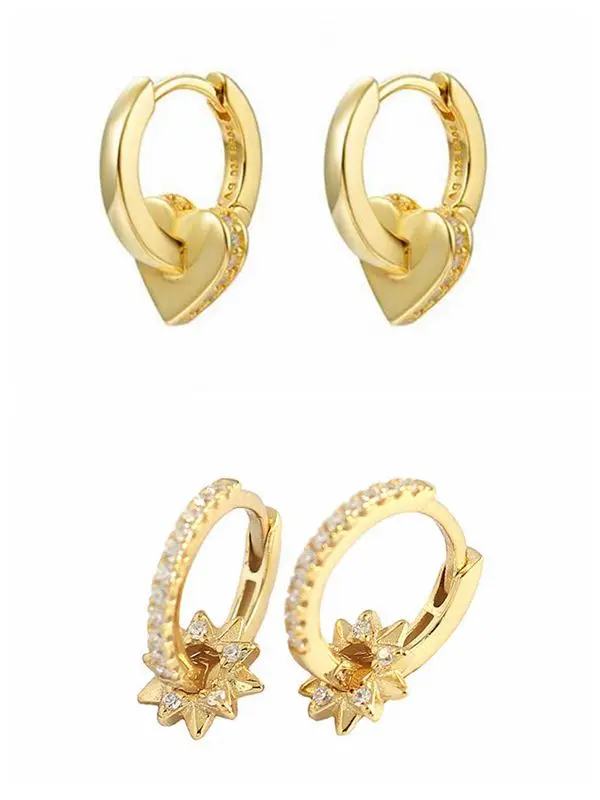 

925 Sterling Silver Ear Buckle Metal Style Hoop Earrings for Women Cute Sweetheart Rotating Five-Pointed Star Earrings Jewelry