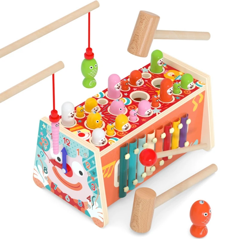 

Colorful Cartoon Knocking Piano Fishing Catch Toy Kids Whac-A-Mole Game Educational Montessori Toys