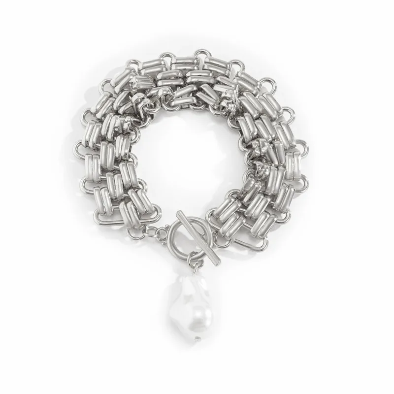 

Punk Geometric Wide Chain Bracelet For Women Vintage Baroque Pearl Bracelet Charms For Bracelet JewelryForWomenAccessories