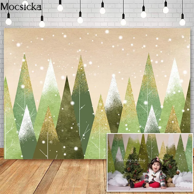 Mocsicka Green Pine Tree Snow Cake Smash Backdrops for Photography Children 1st Birthday Photographic Studio Photo Backgrounds