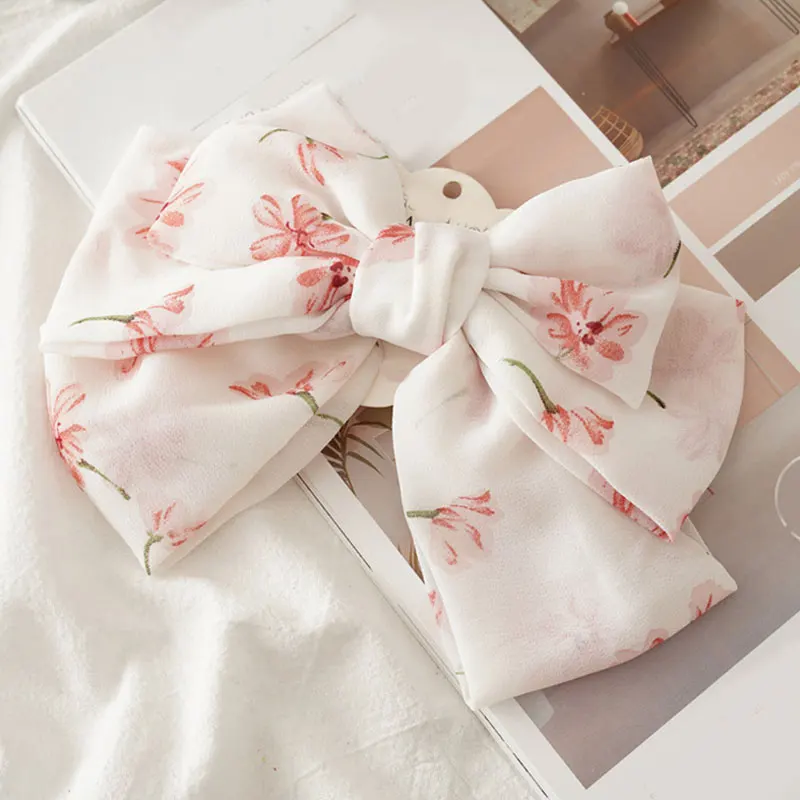 

Women Chiffon Floral Printed Barrettes Oversized Bow Hair Clips Three Layers Hairpins Spring Clips Hair Accessories Hairgrips