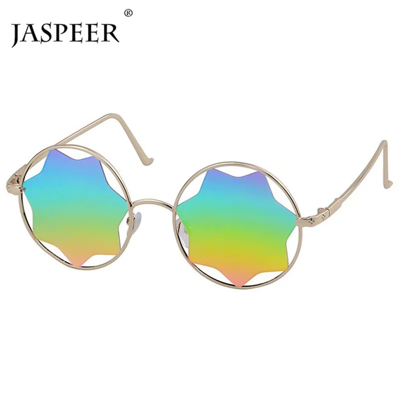 

JASPEER Steampunk Round Sunglasses Women Star Mirror Shades Metail Frames Punk Sun Glasses UV400 Driving Eyewear