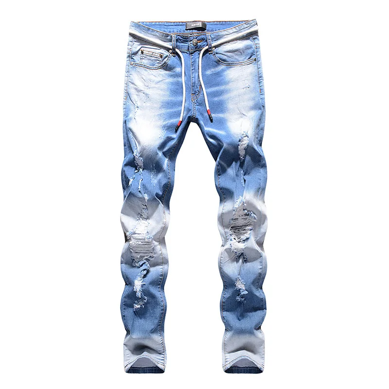 

New Ripped Jeans Men Trousers Classical Denim Large Size Fashion Destroyed Retro Splash Ink Slim Straight Pants