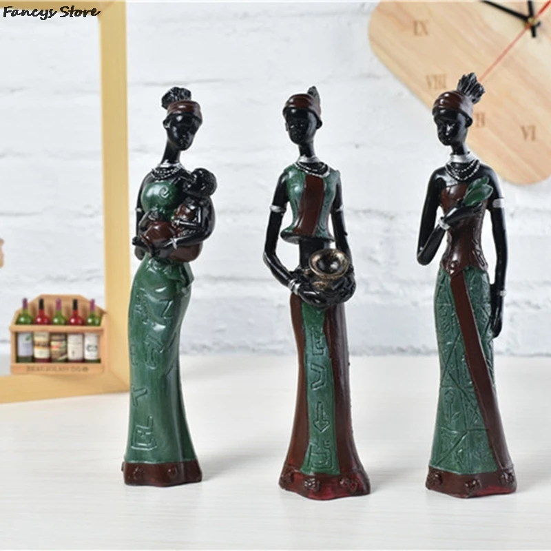 

3pcs Exotic Doll Resin Crafts Decor Retro Vase African Woman Statue Figurines Home Hotel Retro Water Fetching Girl 6*5.5*20CM