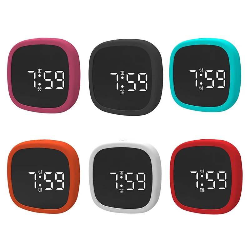 

USB Sound Activated Digital Alarm Clock Mini LED Mute Alarm Clock Office Bedside Shockproof Silicone Desk Clock Table Decoration
