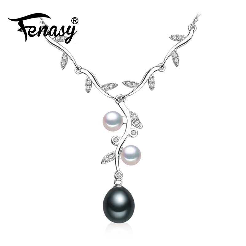 FENASY 925 Sterling Silver Bohemian Three Beads Pearl Pendant Necklace For Women Chain Wedding Engagement Jewelry | Украшения и