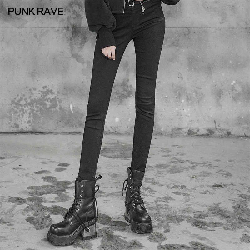 Женские джинсовые брюки в стиле панк с высокой талией украшенные металлическими