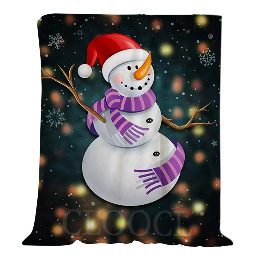 

CLOOCL Christmas Flannel Blankets Snowman In A Hat 3D Print Plush Quilts Merry Christmas Blanket Gifts For Boys Girls
