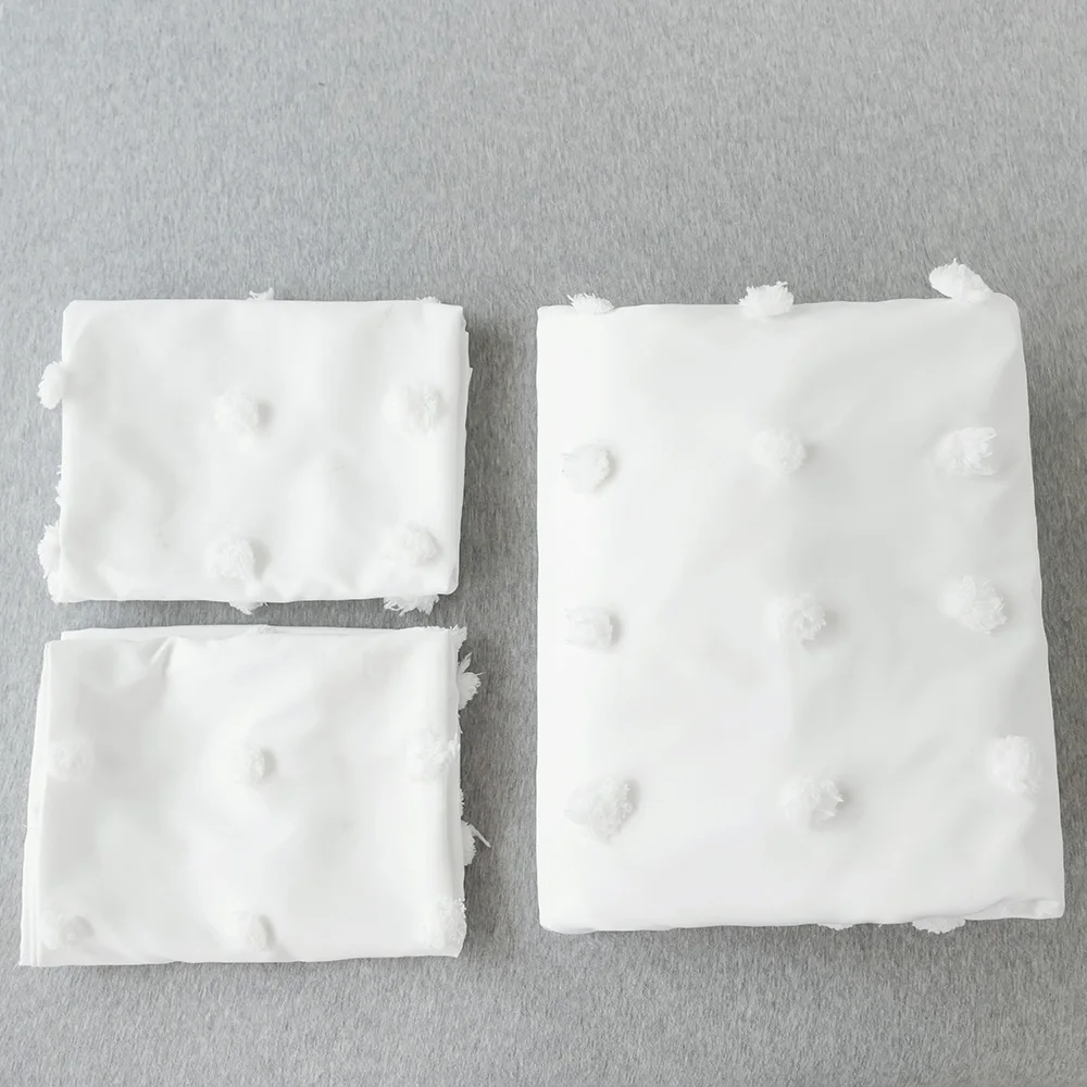 Белый Цвет Простой Джаккардовый Комплект Наволочек для Одеяла с Мягкими Шариками Декоративного Белья US EU Полный Королевский Размер.