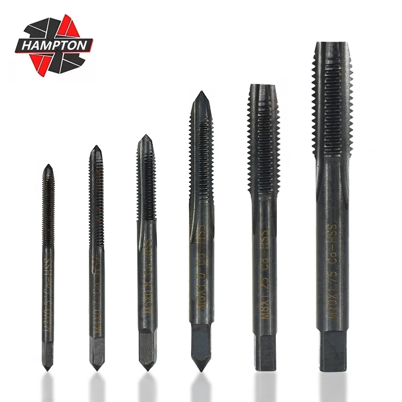 

HAMPTON Machine Screw Thread Tap Set 6pcs M3 M4 M5 M6 M8 M10 HSS Nitride Coated Tap Thread Straight Metric Screw Tap Set