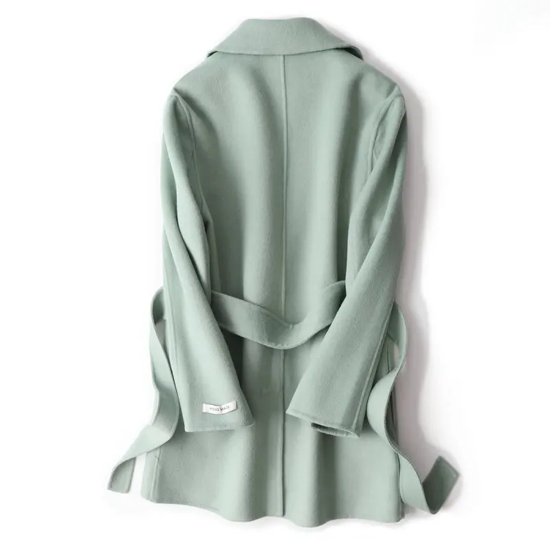 Женское шерстяное пальто 100% светло-зеленый костюм двустороннее кашемировое