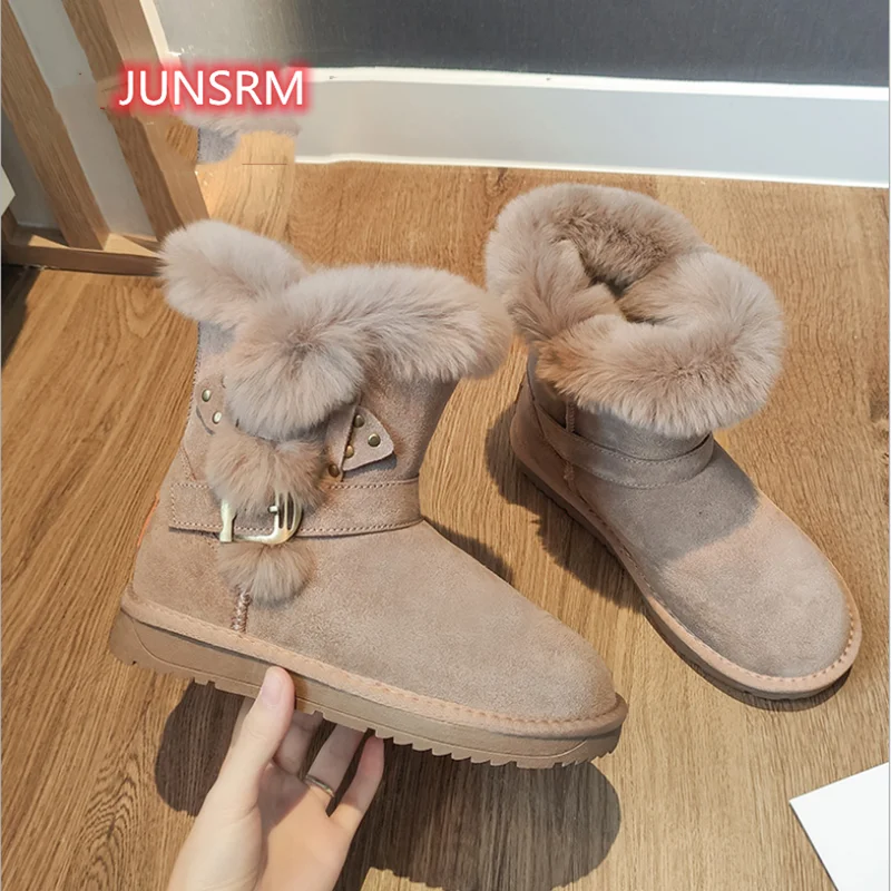 

Winter Women Cotton Boots 2021 Fashion Outdoor Warm Snow Boots Short Warm Non-slip Chunky Female Boots Black Clearance