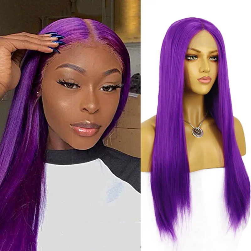 AIMEYA длинный шелковистый прямой благородный фиолетовый синтетический кружевной