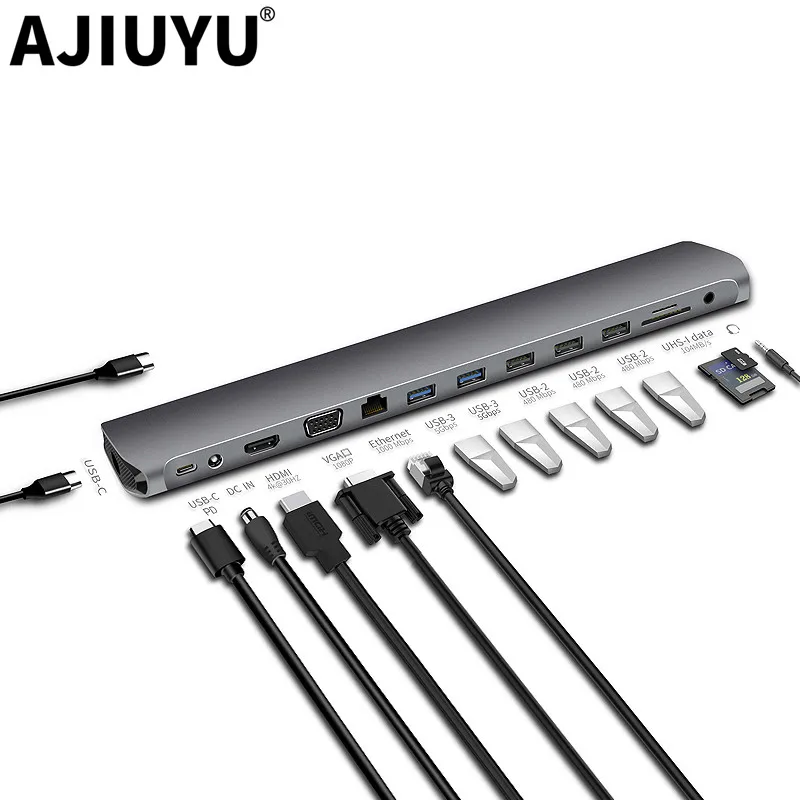 USB концентратор AJIUYU Type C на 3 0 HDMI RJ45 VGA|USB-хабы| |