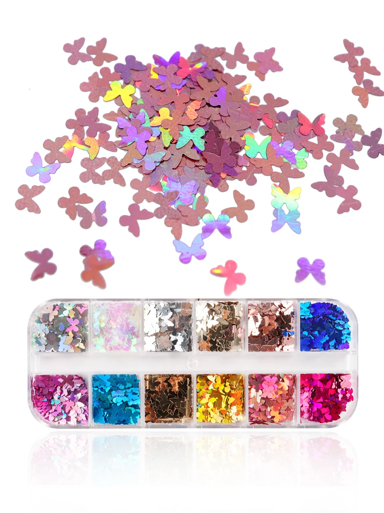 

Holographic Butterfly Sequin Nails Glitter Laser Shiny Nail Slice Set Spring Manicure Design Decoration Accessories Tools