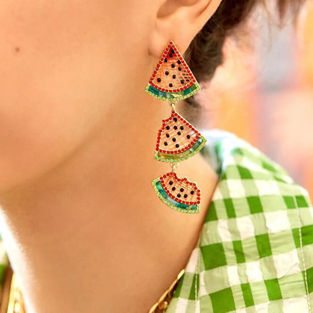 

JL Women Crystal Watermelon Earrings Fun Personality Fruit Earrings For Summer