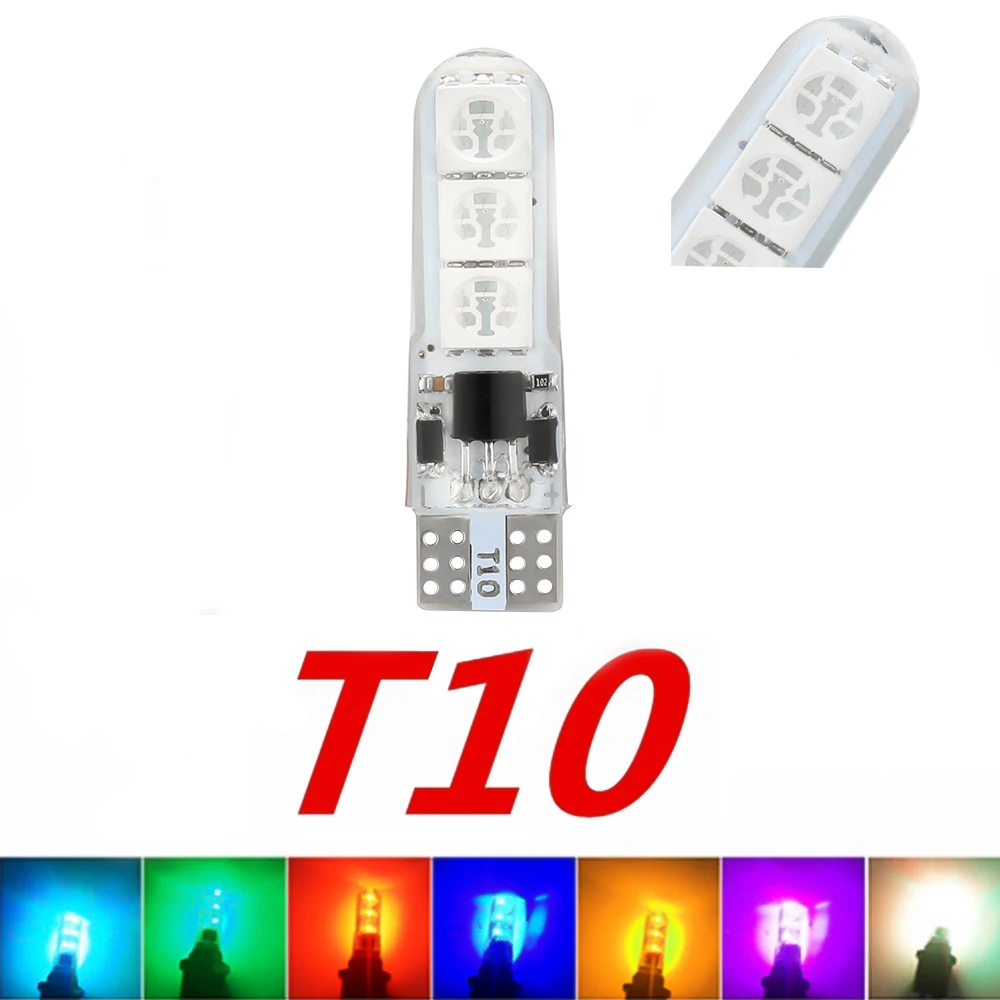 

1 шт., Автомобильные светодиодные лампы RGB T10 W5W 5050 SMD
