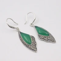 pure s925 sterling silver dangle unique design green chalcedony zircon wing earrings women lucky gift