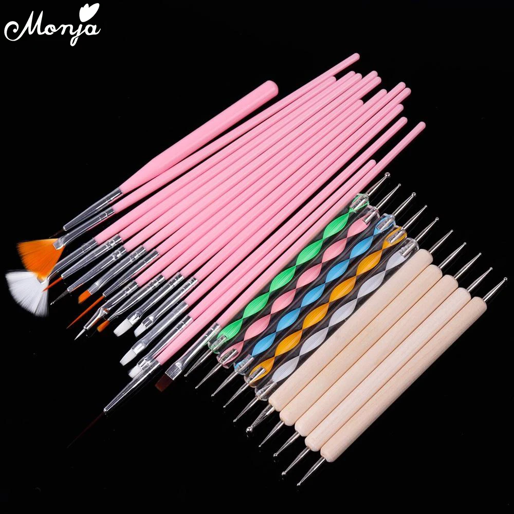 

Monja 20Pcs/Set Nail Art Acrylic UV Gel Extension Builder Painting Pattern DIY Drawing Rhinestone Bead Dotting Picking Brush Kit