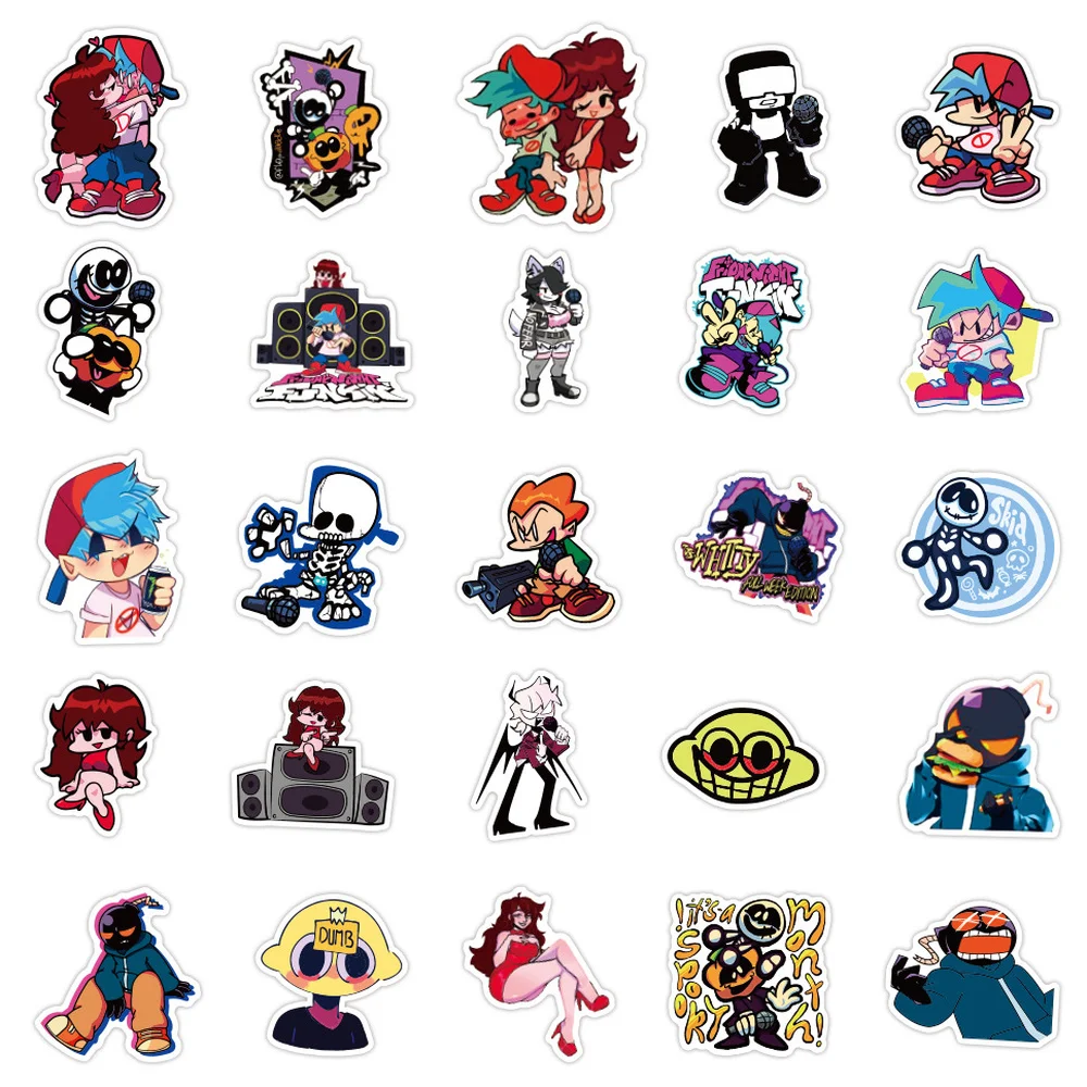 Funkin-pegatinas de dibujos animados para monopat&iacute;n, pegatinas impermeables para maleta para cuadernos, monopat&iacute;n, taza de agua, 10/30/50 Uds.-5