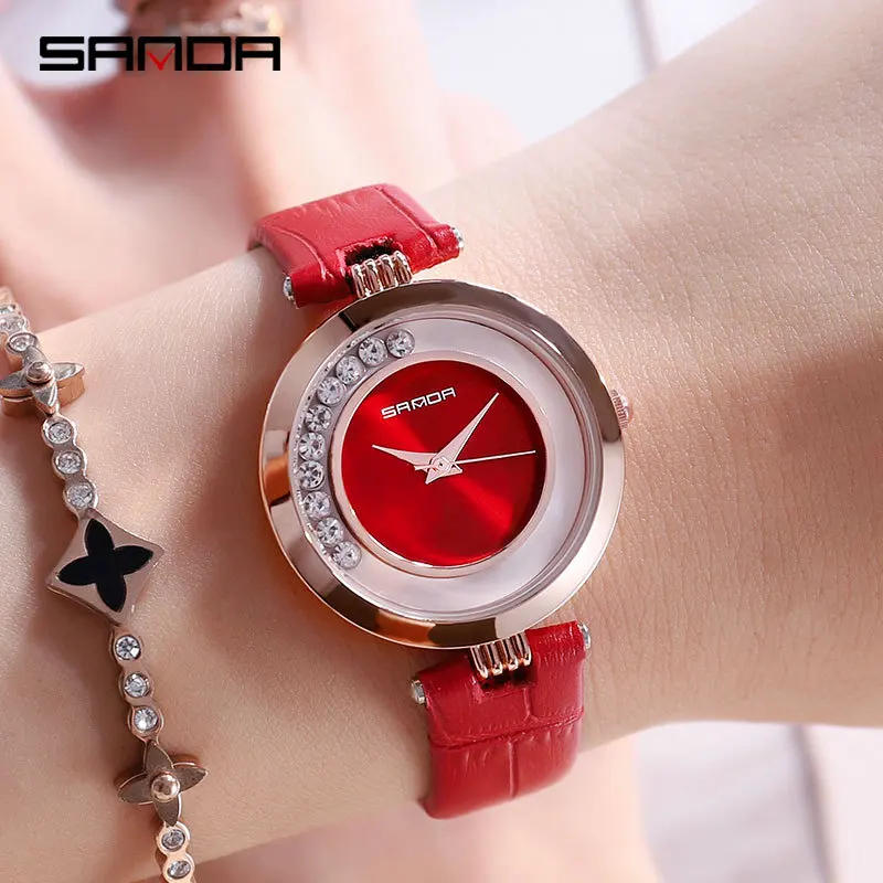 SANDA в настоящее время доступны хит продаж модные женские часы двухсторонняя кожа