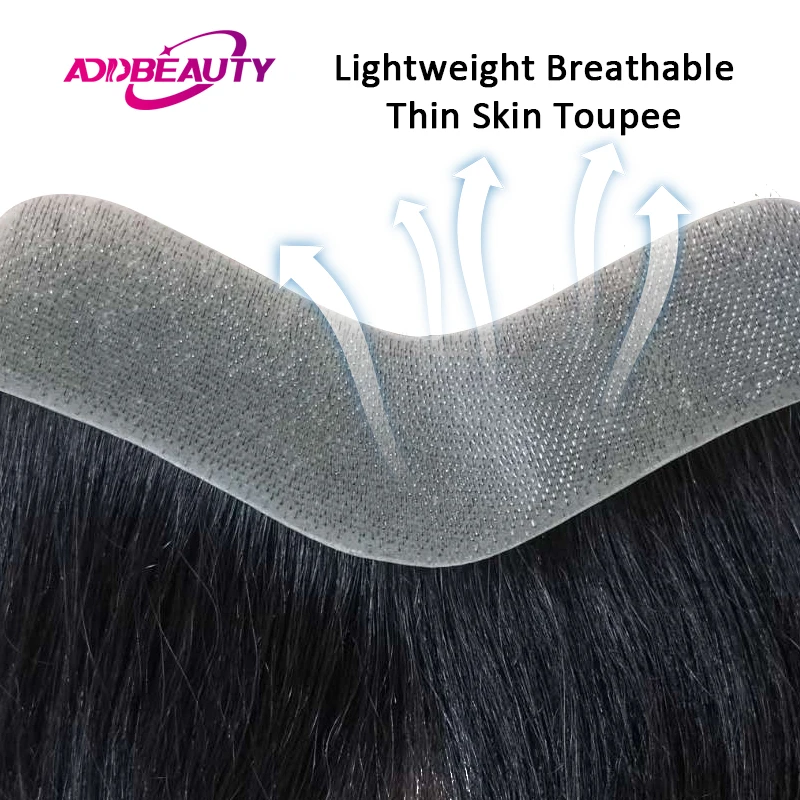 AddBeauty тонкая кожа PU 0 05 14 мм V петли мужские парик из натуральных индийских Реми