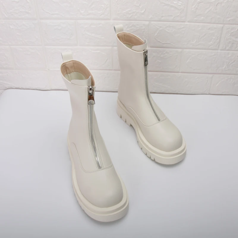 

Meotina Women Mid Calf Boots Shoes Round Toe Platform Thick Heels Female Boots Zipper High Heel Boots Ladies Autumn Winter 43