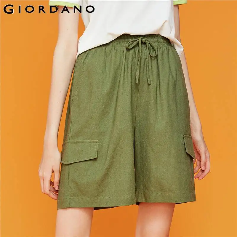 Шорты карго Giordano женские с эластичным поясом повседневные короткие штаны из льна