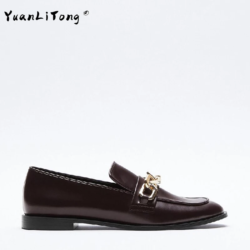 

2021 New Loafers Shoes Female British Wind Sping Autrmn Flats Women With Chain