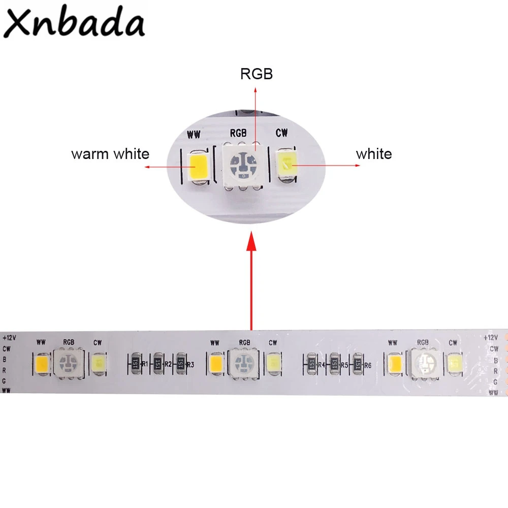5 м в 1 Светодиодная лента RGB CCT SMD 5050 + 2835 холодный белый теплый ленсветильник 12 В