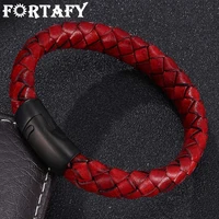 fortafy vintage men jewelry braided leather rope bracelet black magnetic buckle bracelets punk men wrist band pulsera frph509
