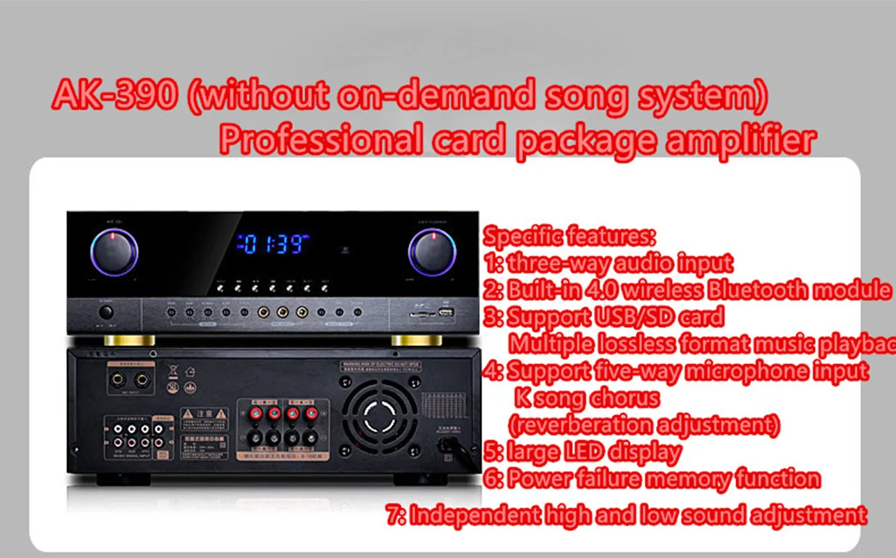 Type A AK-3902.0 канал 600 Вт усилитель KTV проводной микрофон Bluetooth HiFi по требованию песня Цифровой HDMI обновление умный голос домашний кинотеатр Wi-Fi - Цвет: Type A