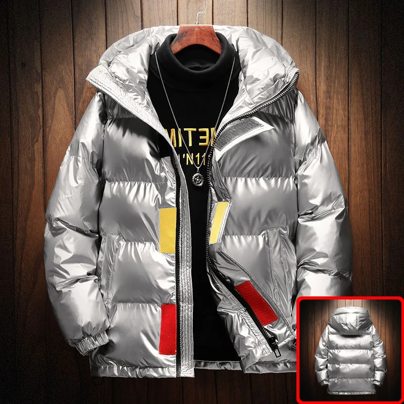 Cotton-Padded Coat Men's Winter Thickened Puffer Jacket Korean Style Trendy Glossy down Jacket Men's Cotton Jacket Couple Warm