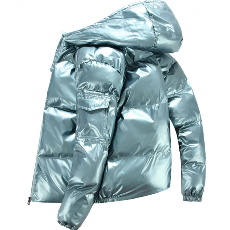 

5 Colors 2021 Winter New Men's Thick Bright Parka Fashion Jacket Solid Color Hooded Coat Waterproof Male Overcoat Plus Size 5XL