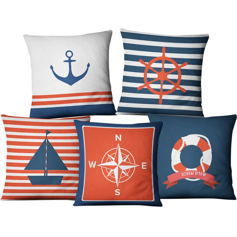 Льняная наволочка для подушки с морской звездой и навигацией | Дом сад