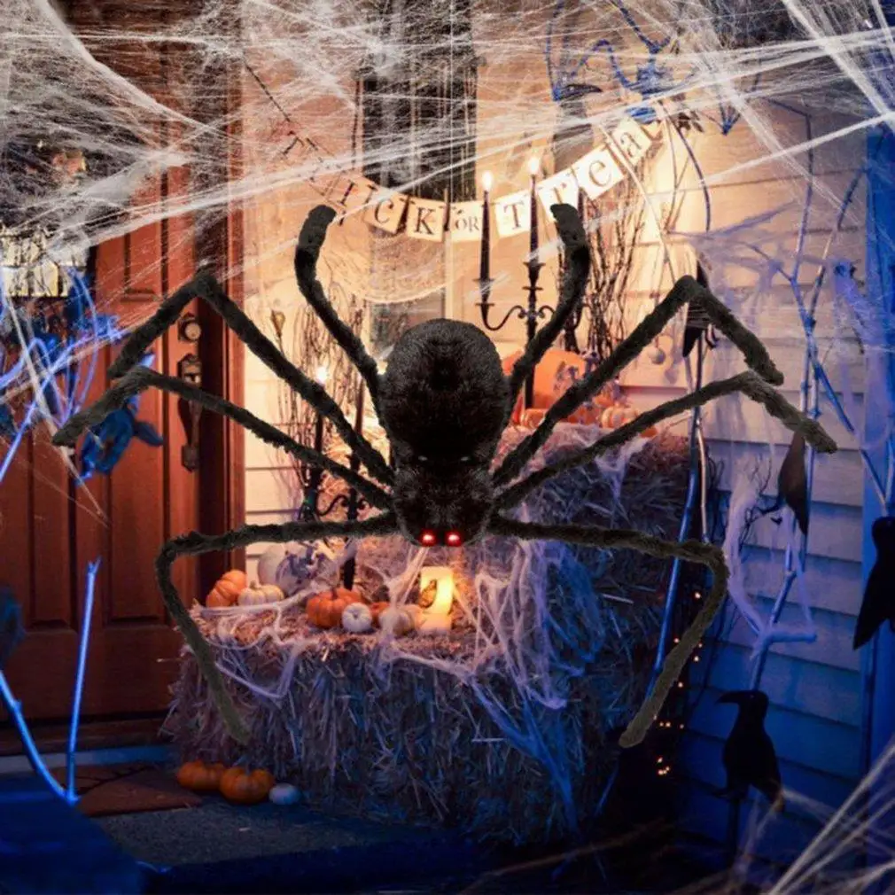 

Страшный Гигантский черный плюшевый паук украшение для вечерние НКИ на Хэллоуин Детские игрушки Декор для дома с привидениями
