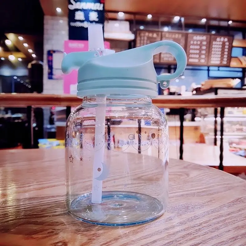 

Glass Coffee Cup Girl Heart Straw Glass Small Fresh Portable Water Cup High Temperature Resistant Creative Starry Sky