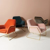 Modern Fashion Single Sofa Chair Armrest Nordic Minimalist Sofa Living Room Chair Flannelette Soft Seat Cushion Metal Iron Frame