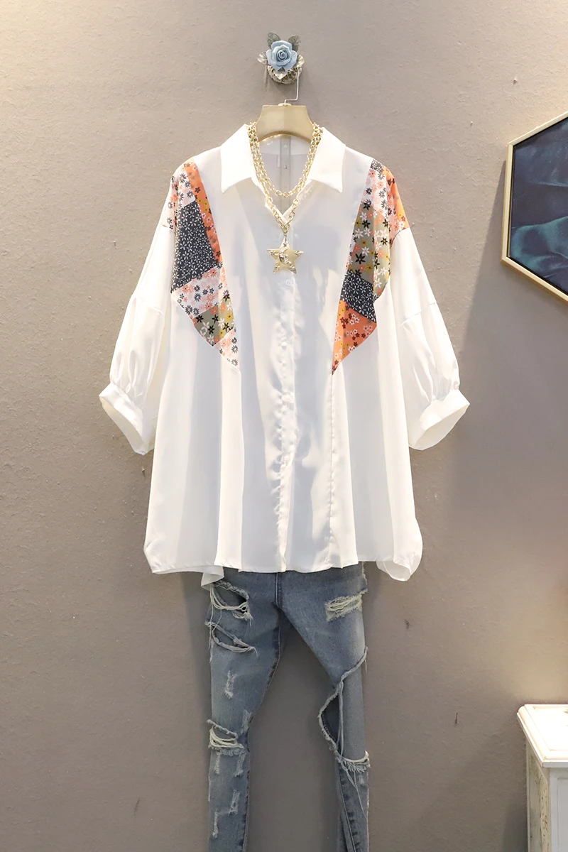 

QING MO Large Size Women Irregular Blouse 2021 Summer Women Floral Printed Patchwork Blouse Female Casual Blouse ZQY6806