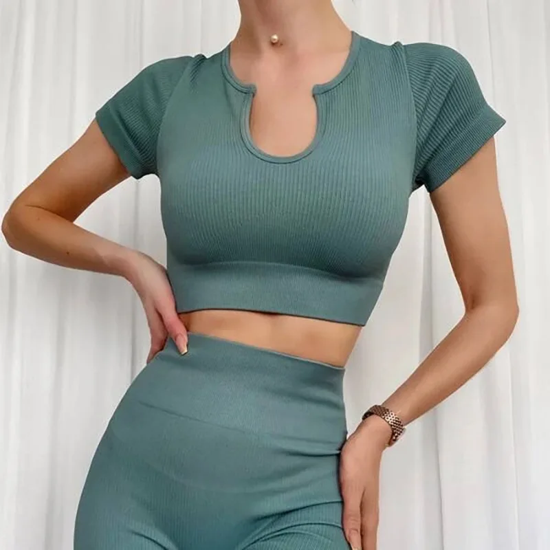 

MIOFAR женские рубашки сплошной цвет тренажерный зал короткий рукав фитнес укороченный Топ Спортивная одежда для бега футболки