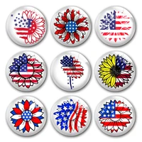 handmade july 4th sunflower usa flag blue red round photo glass cabochons demo flat back diy jewelry making findings accessory