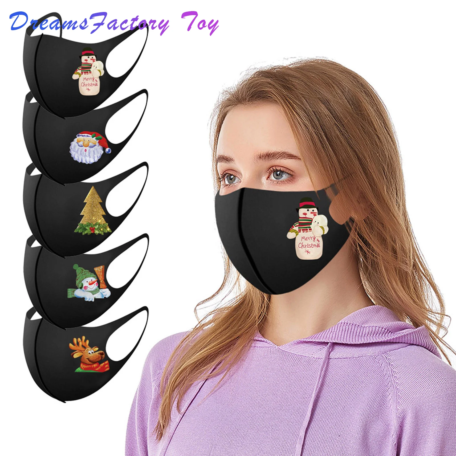 

5pc Adult Christmas Mouth Mask For Protection Cotton Reusable Washable Earloop Mask Halloween Cosplay Mouthmask