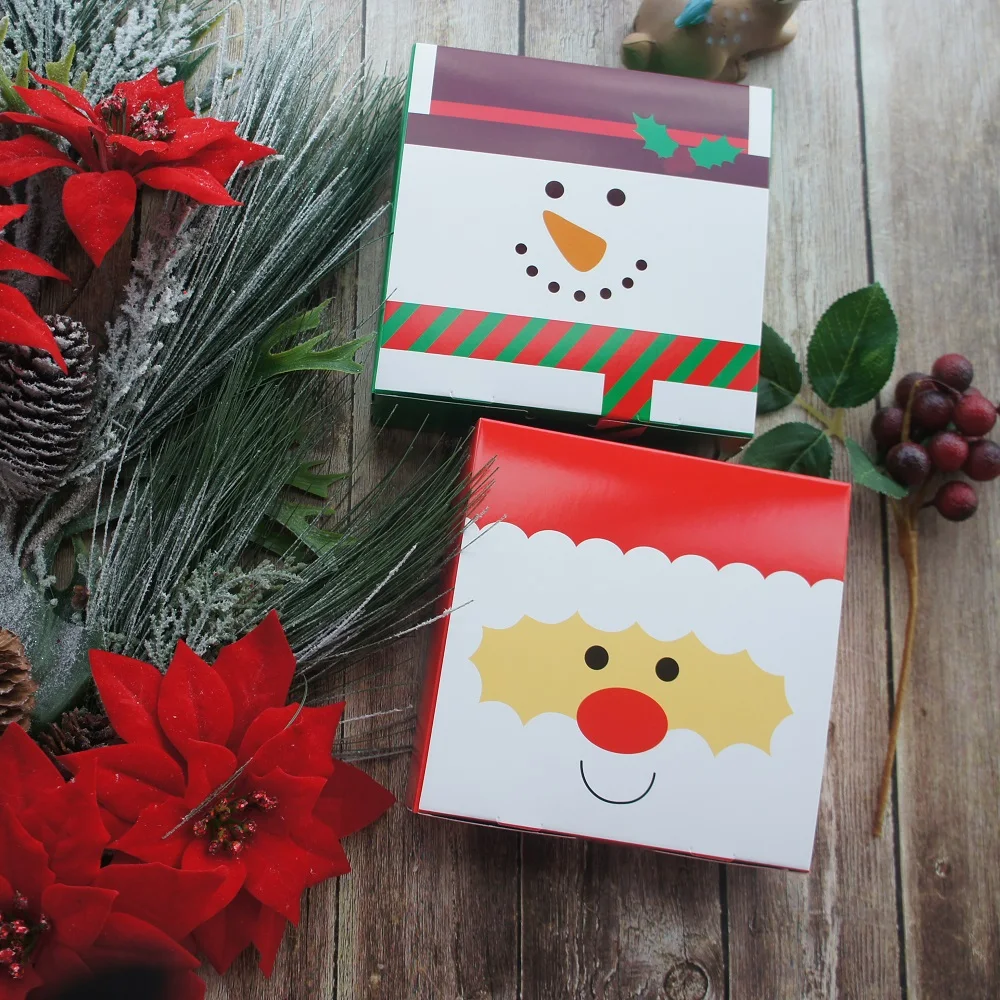 10 шт. бумажные коробки для печенья Санты снеговика 14 х14х5 см|Подарочные сумки и