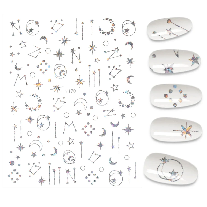 

Silver Nail Stickers Geometry Manicure Moon Star Design Nail Art Decoration Stickers for Nails