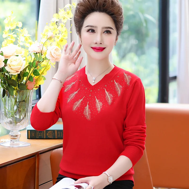 

Женский свитер, Новинка осени 2022, пуловер с V-образным вырезом, свитера, Женский Повседневный свободный свитер 40-50 для женщин среднего возрас...