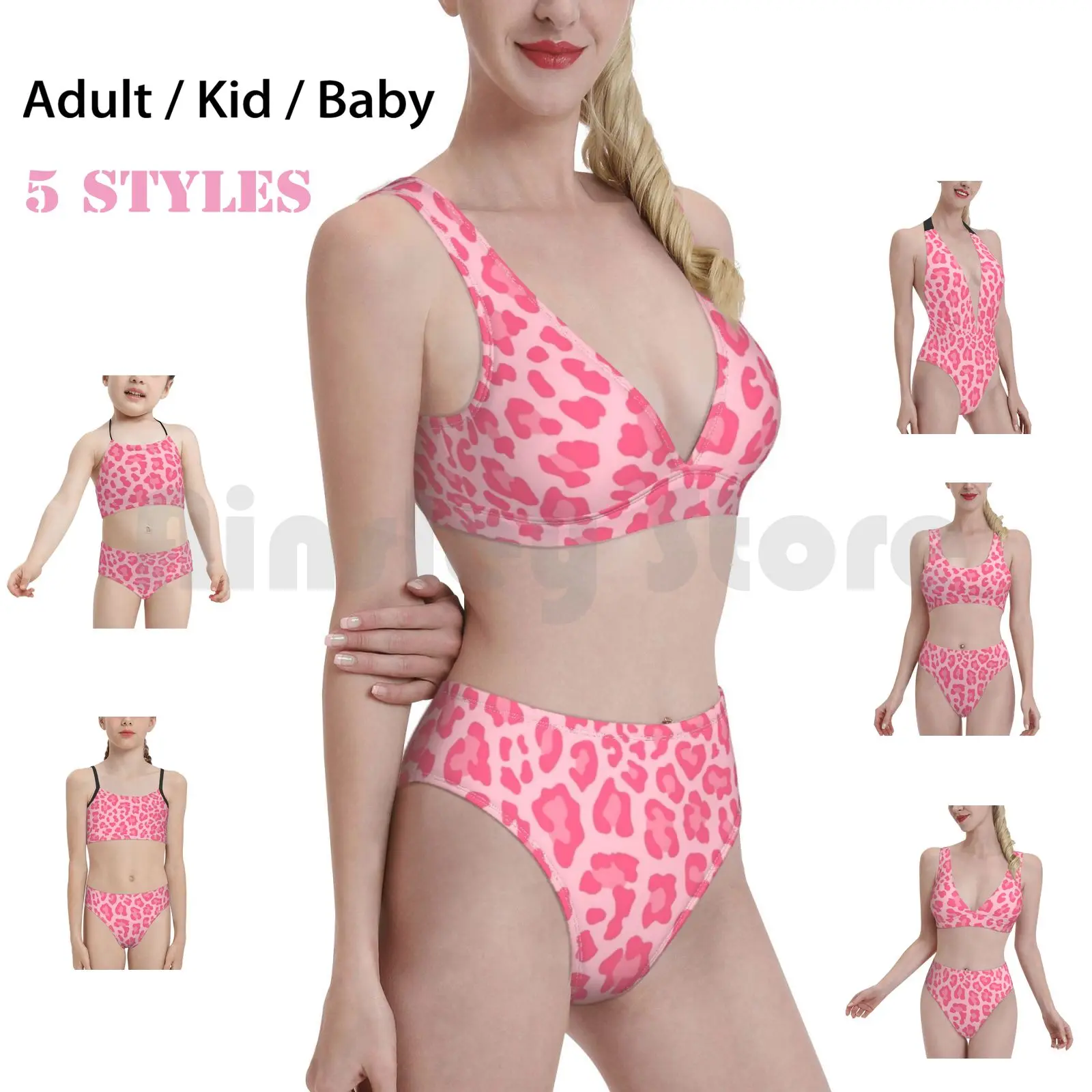 

Pink Leopard Animal Print Swimsuit Bikini Padded High Waist Animal Pink Leopard Social Distancing Leopard