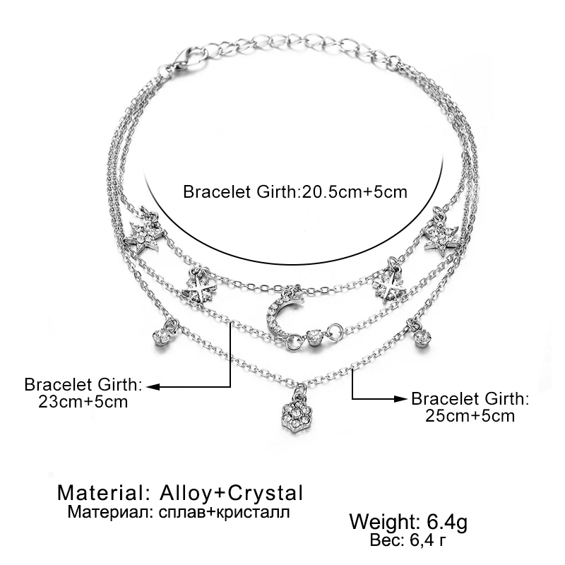 

VKME Zircon Star Moon pendant Multilayer Anklet Beach Jewelry