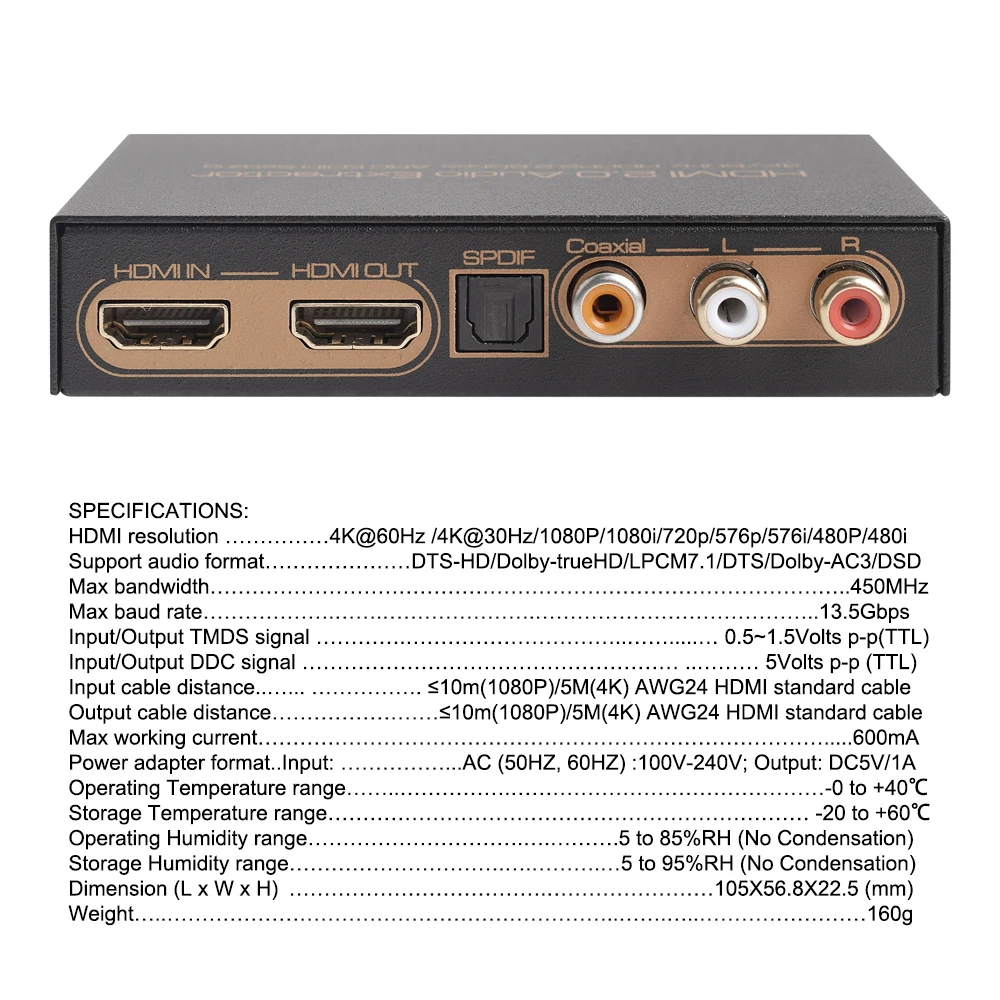 4K переключатель аудио экстрактор с дуговой и оптической Toslink HDMI совместимый 2 0 60Hz