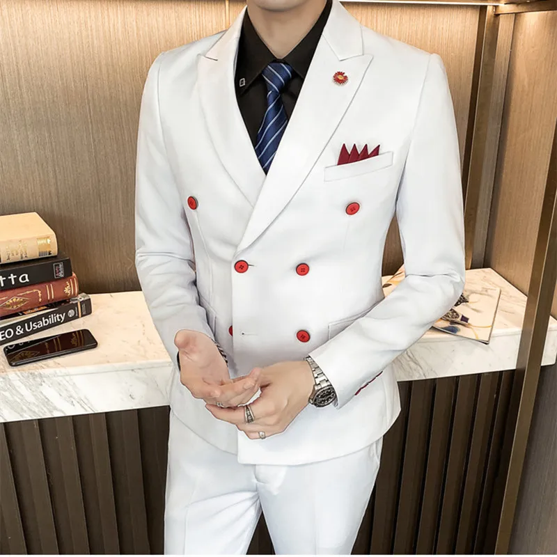 

Модный дизайн, Высококачественная белая одежда с красными пуговицами, контрастная двубортная деловая облегающая повседневная одежда с пик...